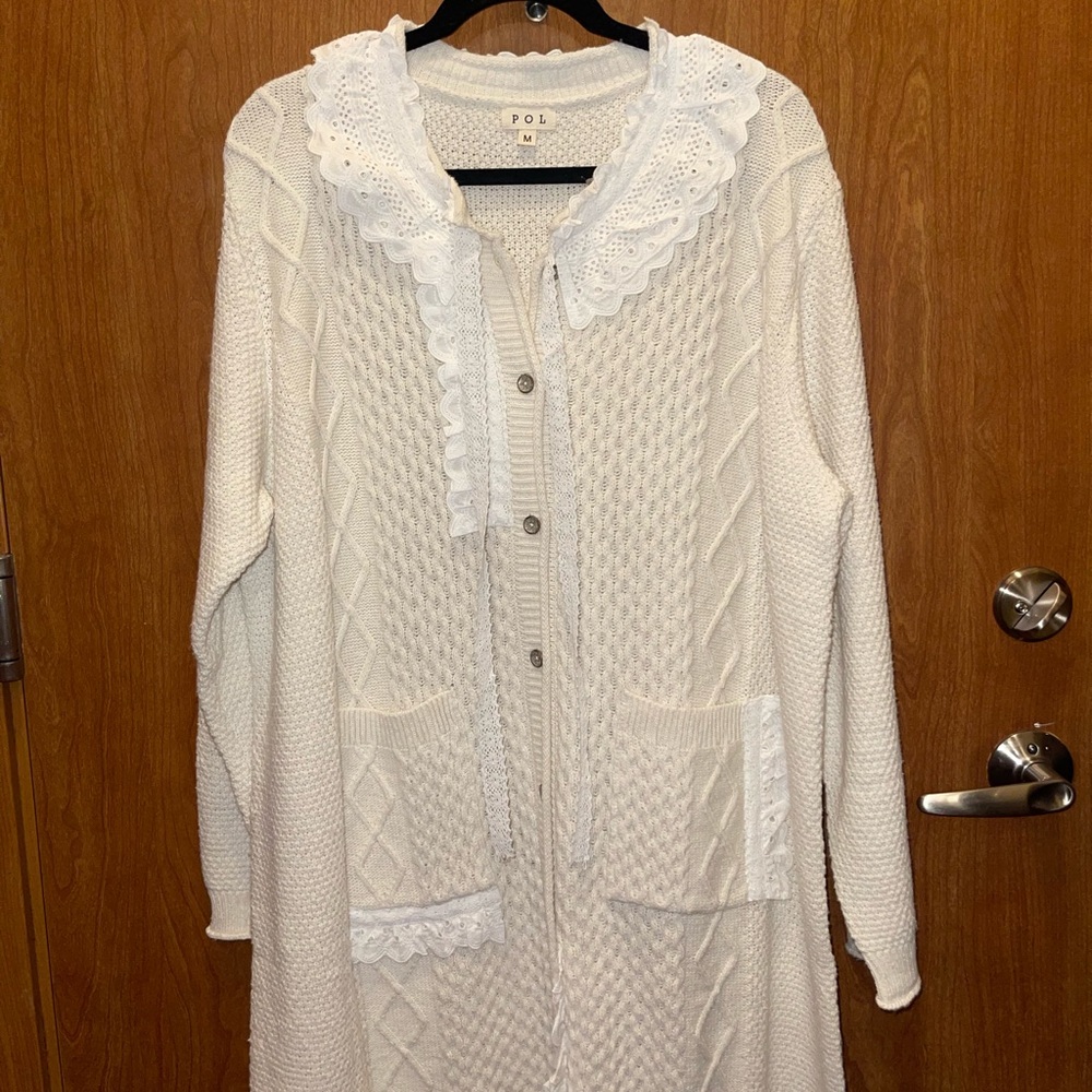 POL NWOT Cream Knit & Lace Cardigan